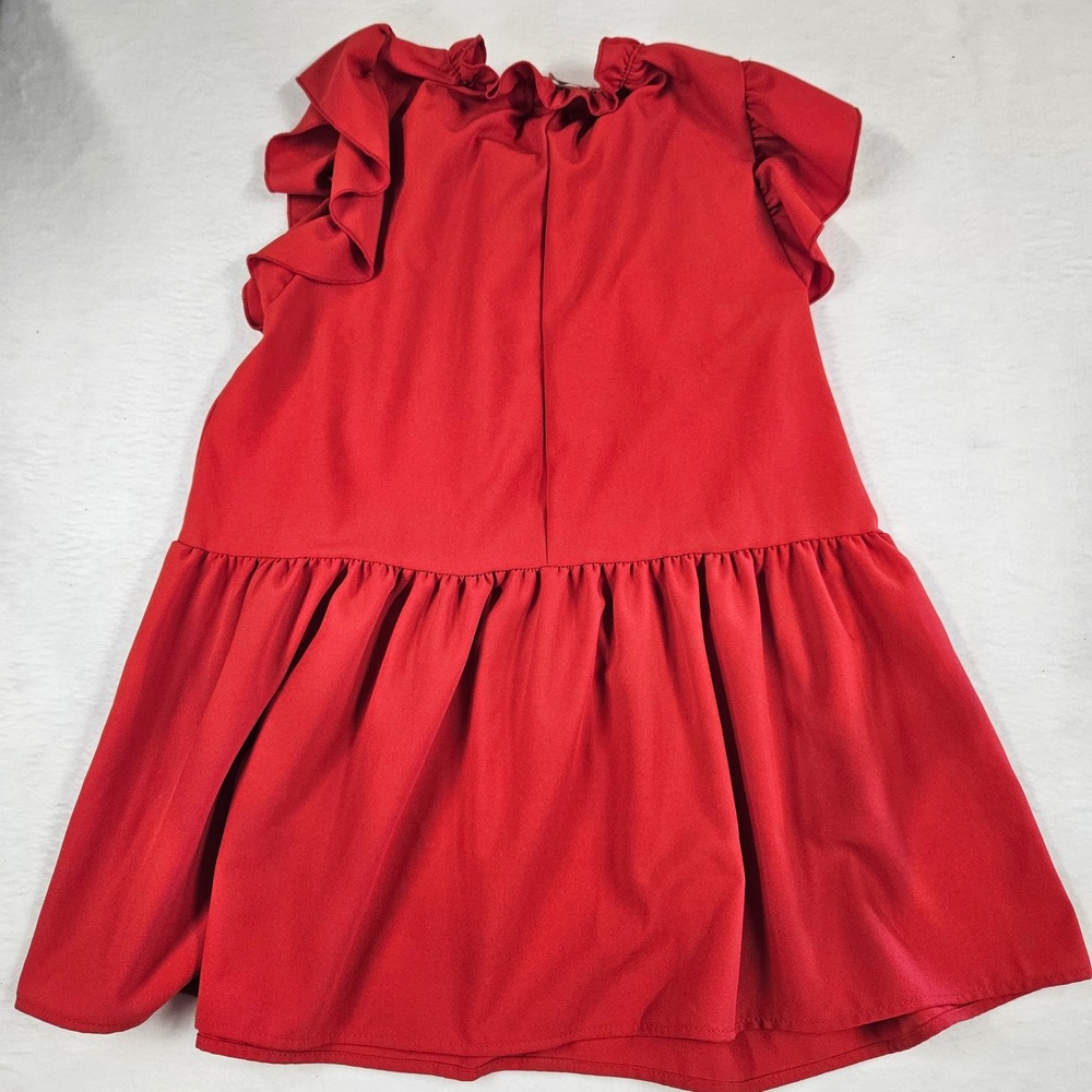 Entro Red Ruffle Neck Flutter Sleeve Tiered Babydoll‎ Mini Dress Womens Small - Picture 3 of 8
